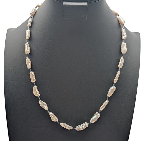 Freshwater Organic Biwa Baroque Pearl 925 Sterling Silver 22"-24.25" Necklace - Picture 1 of 13